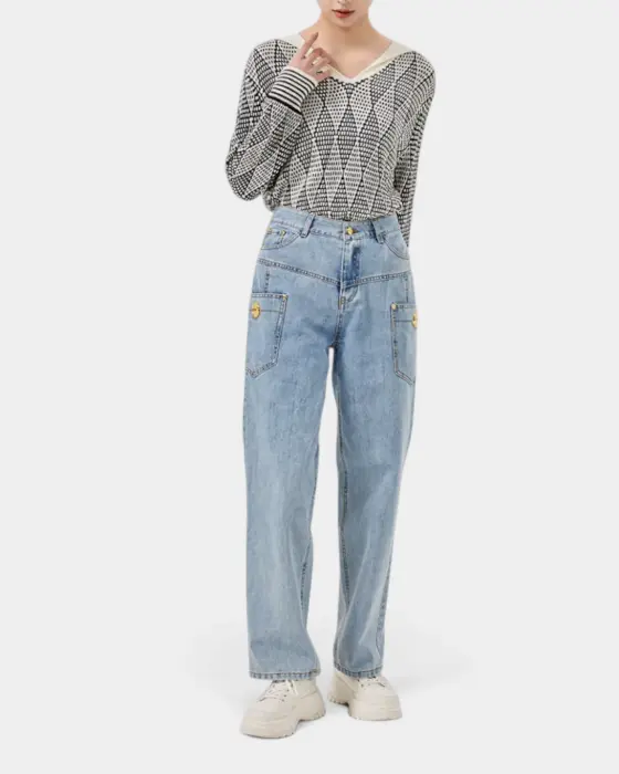 Premium Light Blue High-Waisted Denim Pants image 3