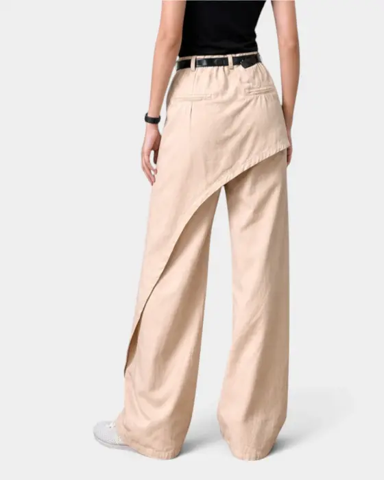 Wide Leg Denim Pants With Back Skirt Detail image 2