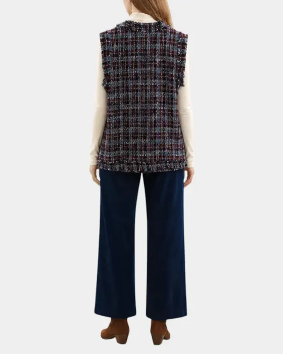 Plaid Tweed Vest – Chanel-Inspired Texture with Frayed Finish image 4