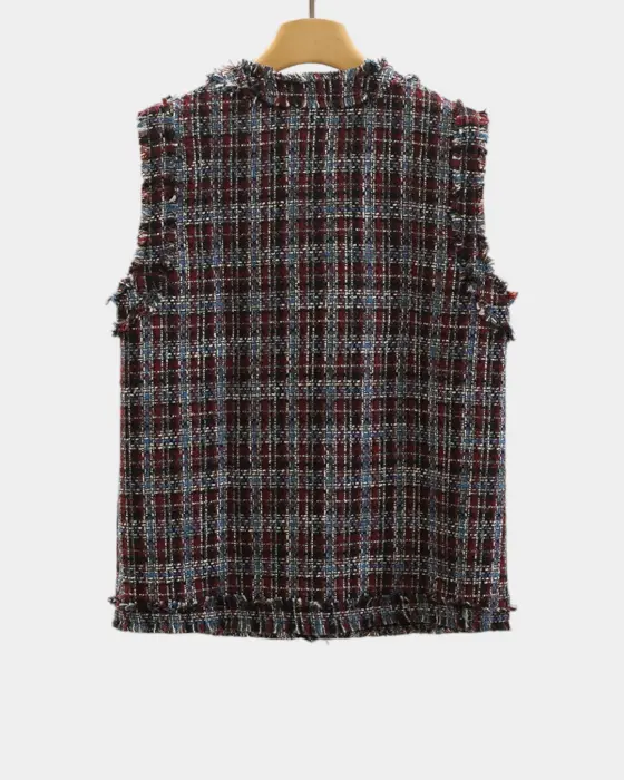 Plaid Tweed Vest – Chanel-Inspired Texture with Frayed Finish image 6