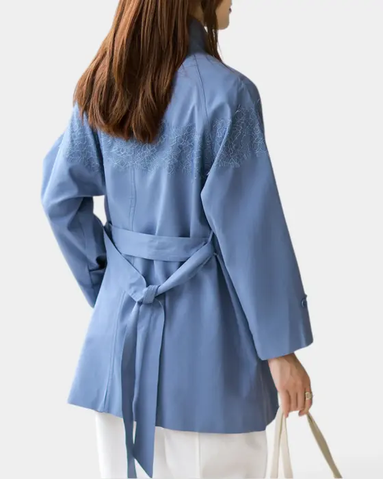 French Temperament Lash Lace Edge Trench Coat with Stand‑Up Collar  image 3