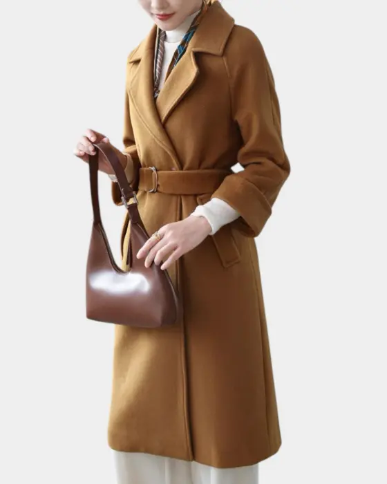 Wool Blend Coat with Snap Closure and Waist Belt image 0