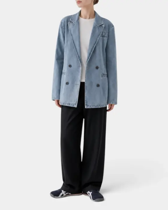 Denim Blazer with Double-Breasted Design / Stonewashed Blue / Free Size image 1