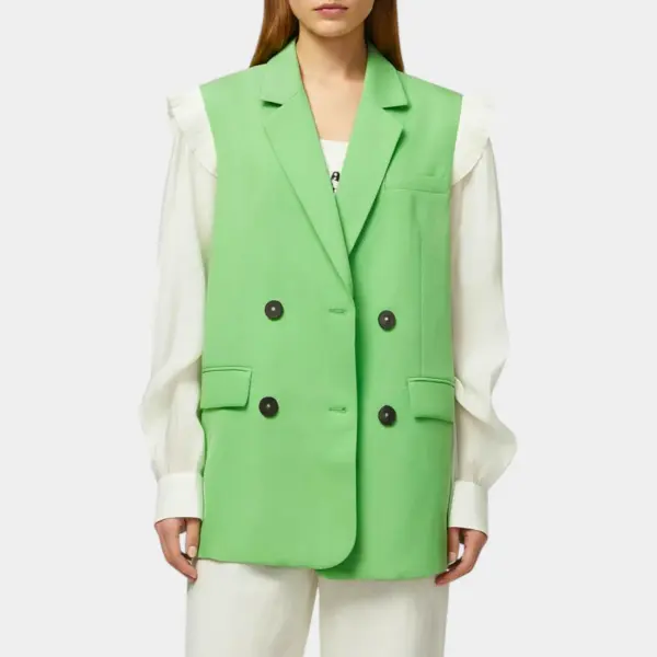 Blazer Jacket with Contrasting Sleeves and Belt image 5