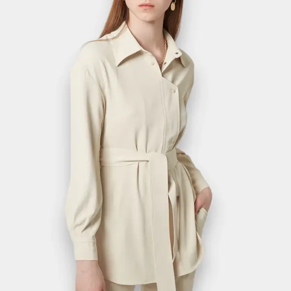 Asymmetric Button Placket Belted Long‑Sleeved Shirt image 5