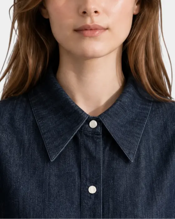 Korean Cotton Denim Lantern Sleeve Shirt / Denim Navy / Free Size image 4