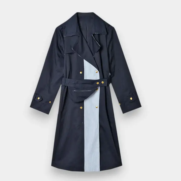 Navy Pinstripe Contrast Trench Coat image 5