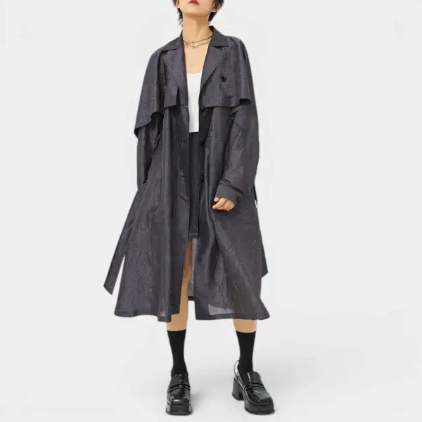 Jacquard Texture Trench Coat with Belt / Charcoal Jacquard / Free Size image 2
