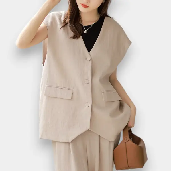 Tencel Linen Sleeveless Vest / Desert Linen / Free Size image 4