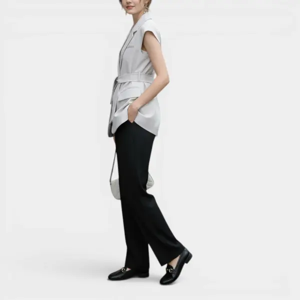 Sleeveless Blazer Vest with Belt / Cloudstone Grey / Free Size image 6