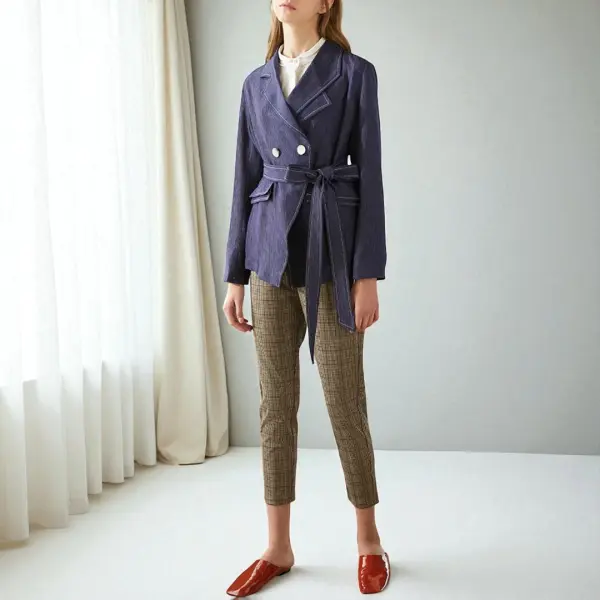 Regular Fit Belted Denim Blazer – Dusty Blue image 3