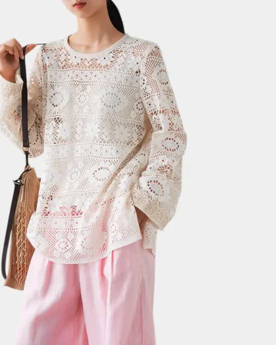 Lace-Textured Breathable Blouse – Lightweight & Feminine image 1