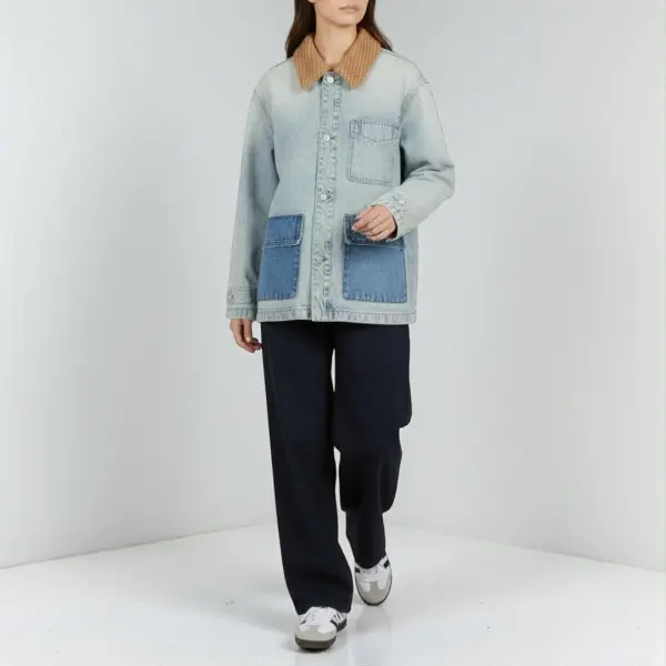 Denim Jacket with Textured Collar image 1