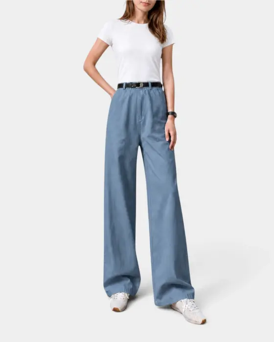 Wide Leg Denim Pants With Back Skirt Detail image 1