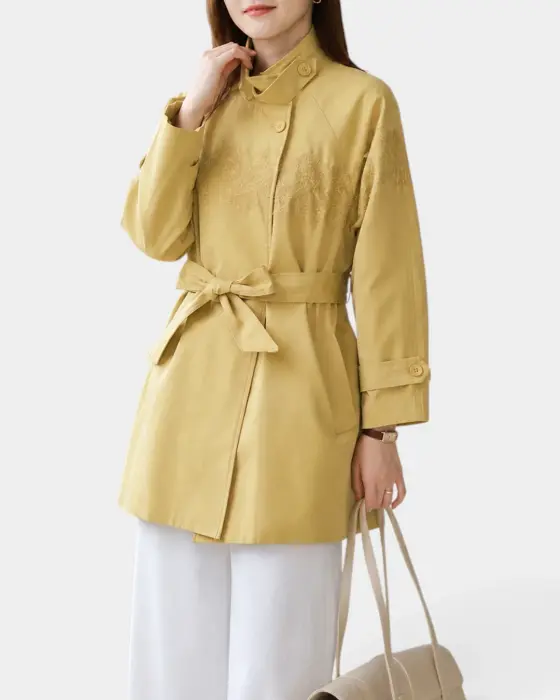 French Temperament Lash Lace Edge Trench Coat with Stand‑Up Collar  image 4