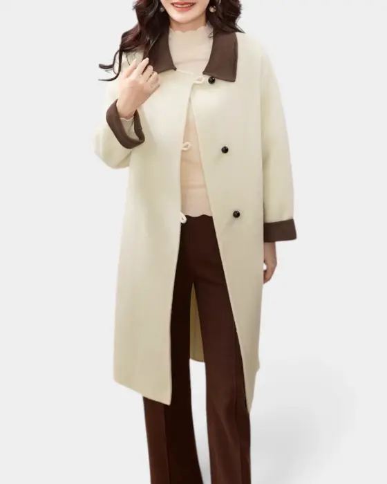 Contrast Pure Wool Coat with Loop Button Closure image 2
