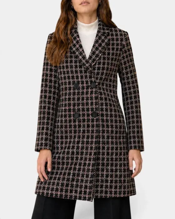 Textured Tweed Coat with Double Breasted Buttons image 0