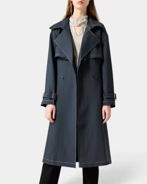 Layered Double-Breasted Trench Coat with Belt image 2