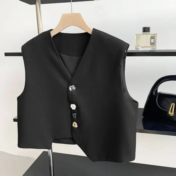 Asymmetrical Stylish Black Vest with Unique Buttons image 3