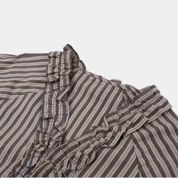 Ruffled V-Neck Striped Cotton Shirt image 6