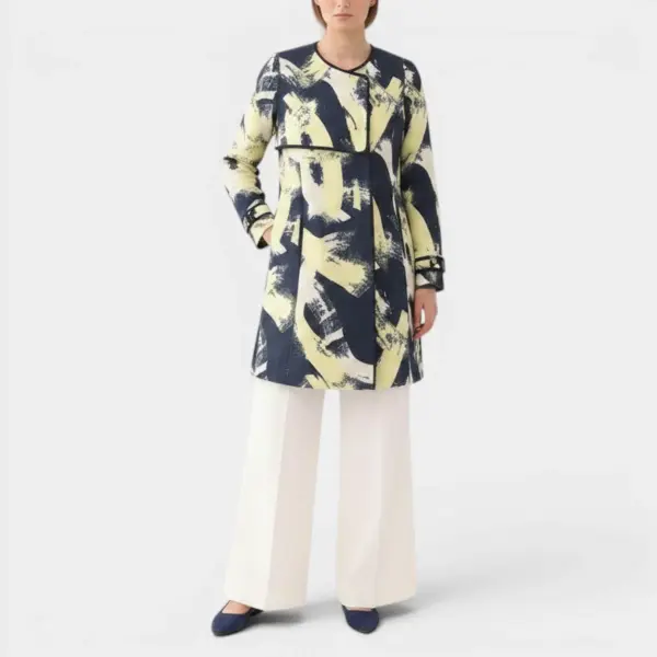 Crew Neck Hidden Button Gradient Printed Trench Coat Jacket image 3