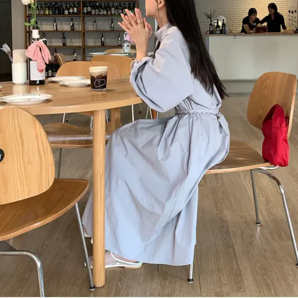 Korean Design Cotton‑Tencel Dress with Belt / Cloud Grey / Free Size image 5