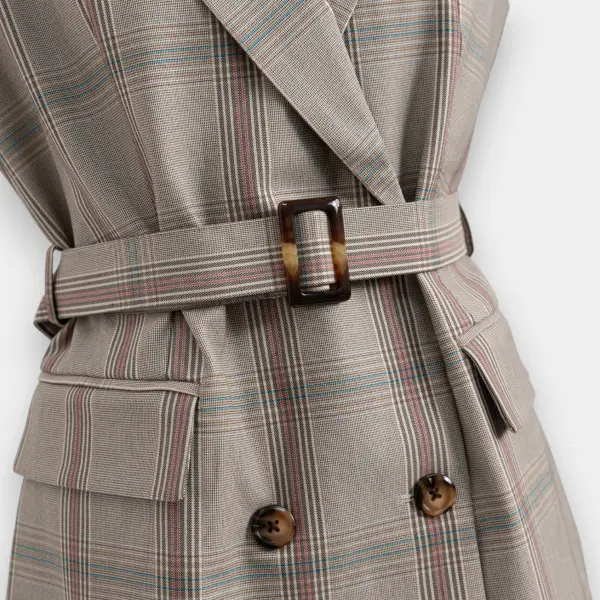 Double‑Breasted Midi Vest with Belt in Royal Check image 8