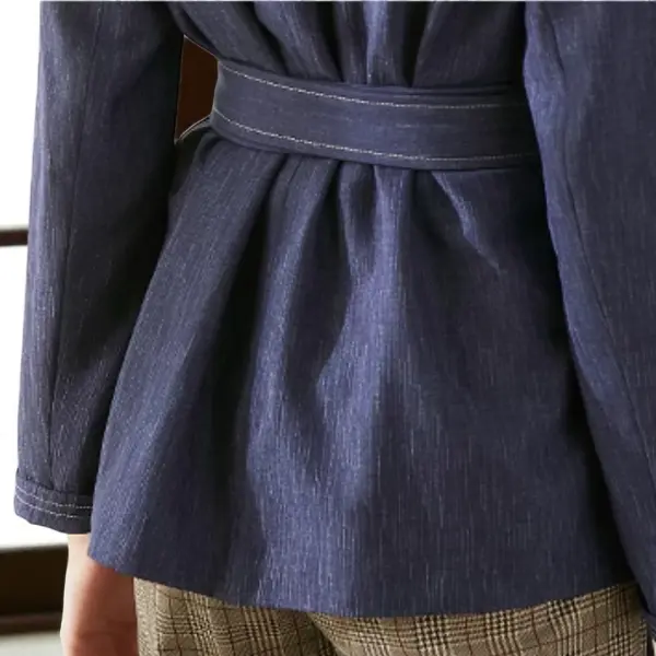 Regular Fit Belted Denim Blazer – Dusty Blue image 7