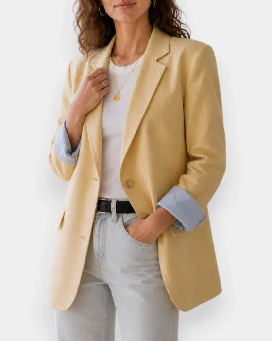 Relaxed Fine Linen Blazer – Breathable Texture & Contrast Cuff Detailing image 4