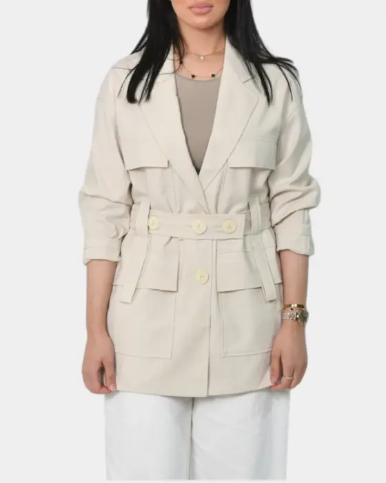 Elegant Beige Short Belted Trench Coat image 0