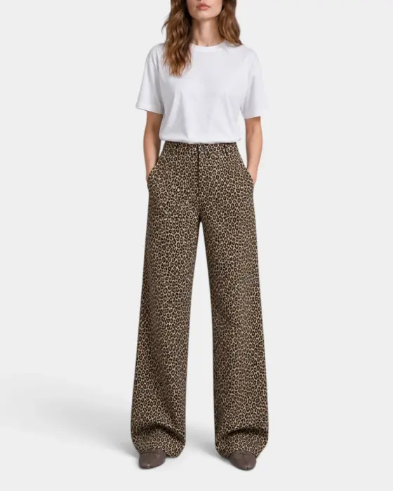 High Waist Cotton Leopard Print Trousers image 1