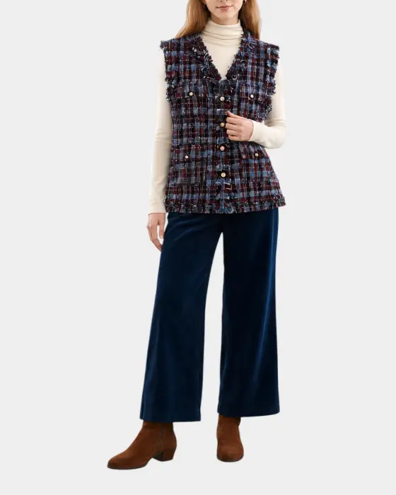 Plaid Tweed Vest – Chanel-Inspired Texture with Frayed Finish image 1