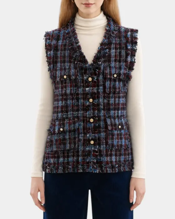 Plaid Tweed Vest – Chanel-Inspired Texture with Frayed Finish image 0