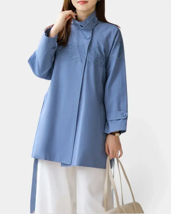 French Temperament Lash Lace Edge Trench Coat with Stand‑Up Collar  image 5