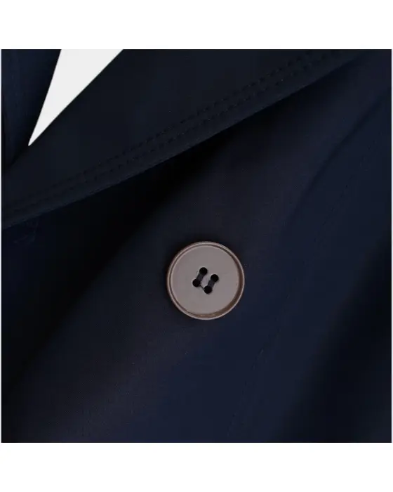 Navy Double‑Breasted Trench Coat with Brown Cuffs image 8