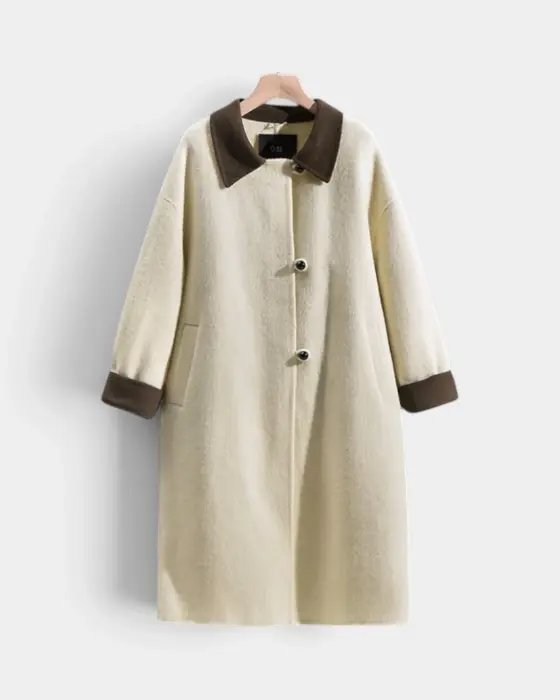 Contrast Pure Wool Coat with Loop Button Closure image 6
