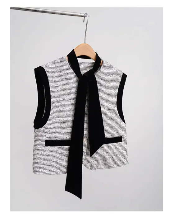 Tweed Vest with Velvet Trims and Scarf image 6
