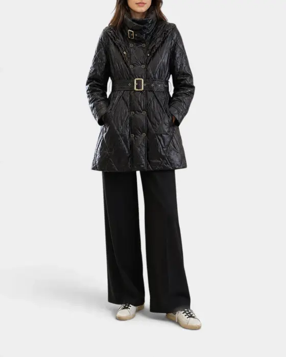 Quilted Puffer Coat with White Duck Down Filling and Gold Tone Details image 1