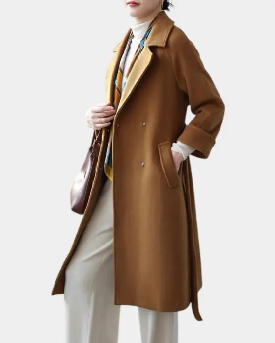 Wool Blend Coat with Snap Closure and Waist Belt image 2