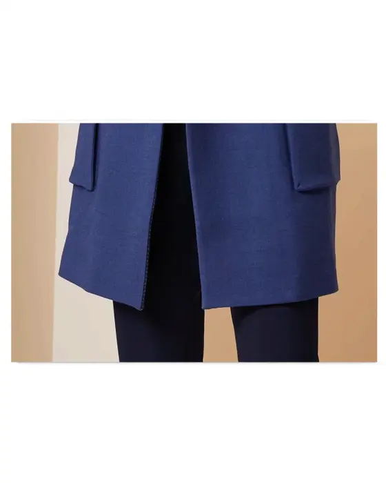 Wool Blend Coat with Plaid Contrast and Snap Closure image 9