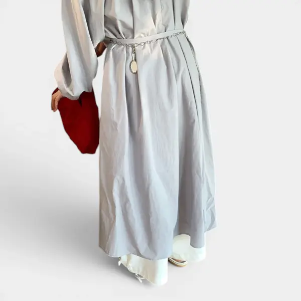 Korean Design Cotton‑Tencel Dress with Belt / Cloud Grey / Free Size image 4