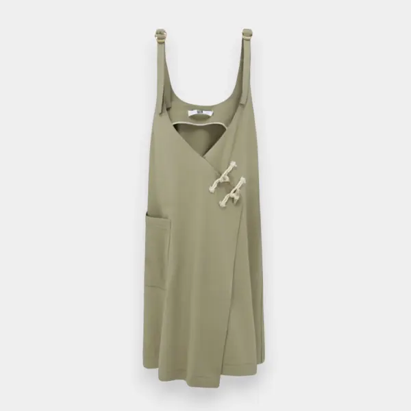 Diagonal Neck Horn Buckle Midi Bib Dress image 4