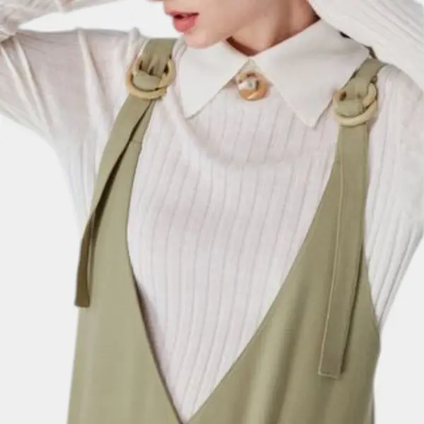 Diagonal Neck Horn Buckle Midi Bib Dress image 5