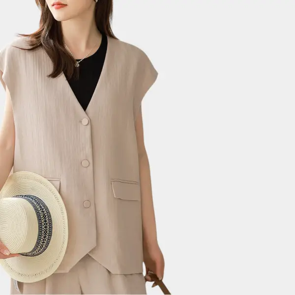 Tencel Linen Sleeveless Vest / Desert Linen / Free Size image 5