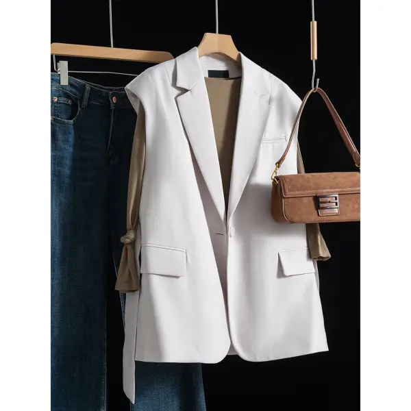 Sleeveless Blazer Vest with Belt / Cloudstone Grey / Free Size image 4