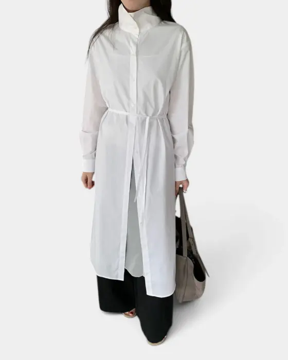 Long Shirt Dress with Belt – Relaxed Fit & Structured Design image 7