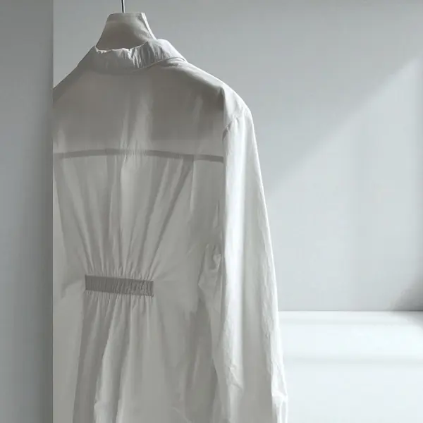 Wrap-Style Cotton Shirt with Gathered Waist image 10
