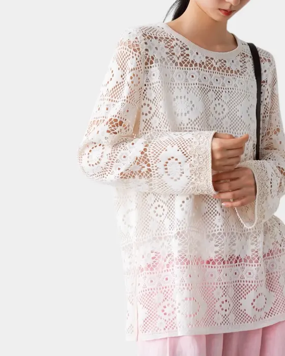 Lace-Textured Breathable Blouse – Lightweight & Feminine image 4