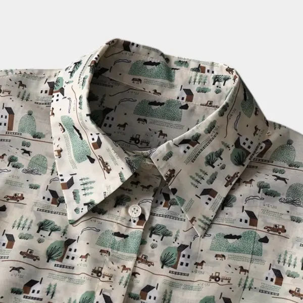 Cartoon Scenic Print Button-Up Shirt image 6
