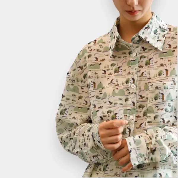 Cartoon Scenic Print Button-Up Shirt image 4